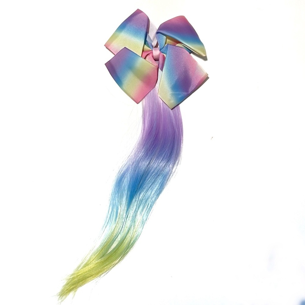 Rainbow Ombré Hair Bow Clip with Hair Extension Multicolour Purple Blue JoJo Fun
